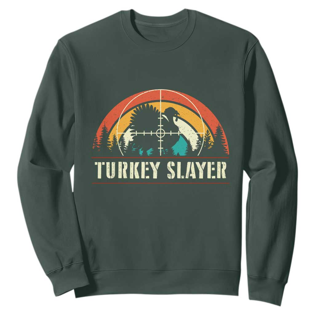 Turkey Slayer Sweatshirt Vintage Sunset Hunting Season Gift TS12 Dark Forest Green Print Your Wear