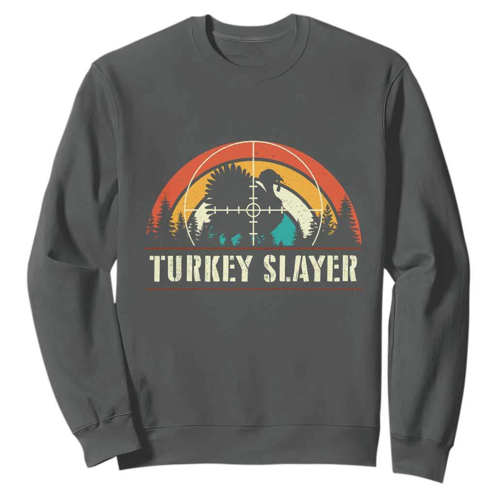 Turkey Slayer Sweatshirt Vintage Sunset Hunting Season Gift TS12 Dark Heather Print Your Wear