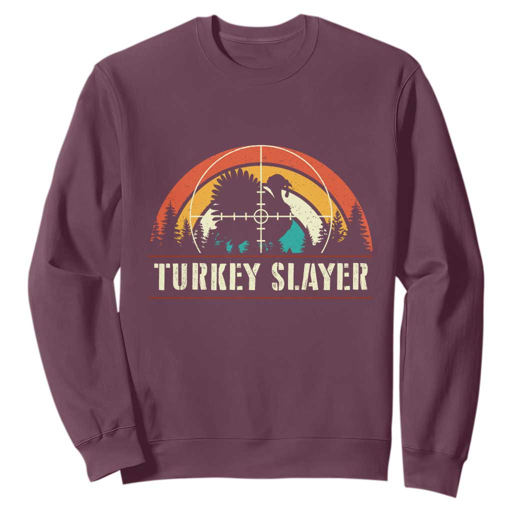 Turkey Slayer Sweatshirt Vintage Sunset Hunting Season Gift TS12 Maroon Print Your Wear
