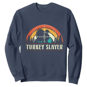 Turkey Slayer Sweatshirt Vintage Sunset Hunting Season Gift TS12 Navy Print Your Wear