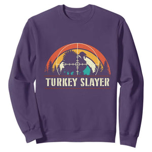 Turkey Slayer Sweatshirt Vintage Sunset Hunting Season Gift TS12 Purple Print Your Wear