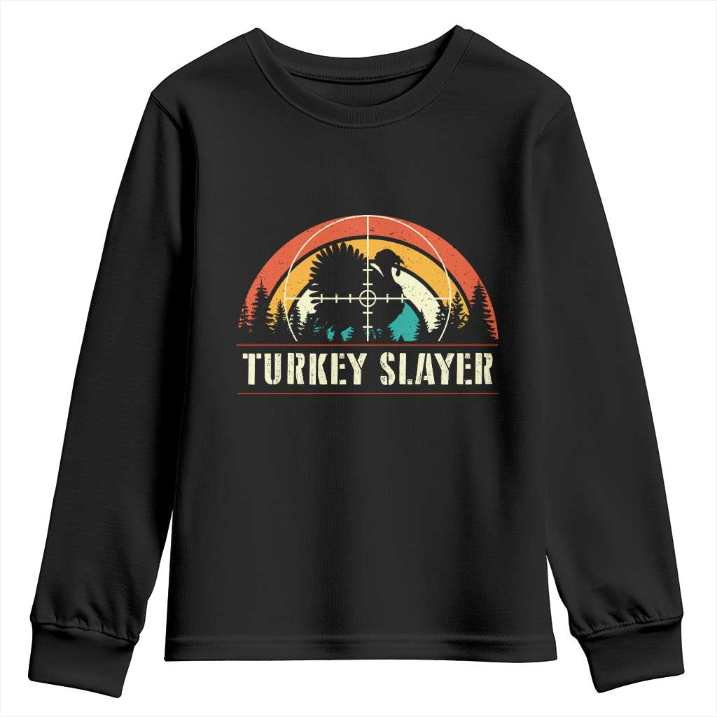 Turkey Slayer Youth Sweatshirt Vintage Sunset Hunting Season Gift TS12 Black Print Your Wear