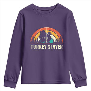 Turkey Slayer Youth Sweatshirt Vintage Sunset Hunting Season Gift TS12 Purple Print Your Wear
