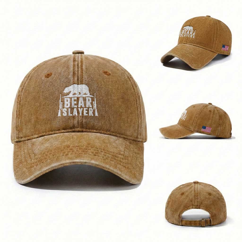 Bear Slayer Washed Cotton Baseball Cap Hunting Season Gift TS12 Washed Cap Universal Fit Yellow Ochre Print Your Wear