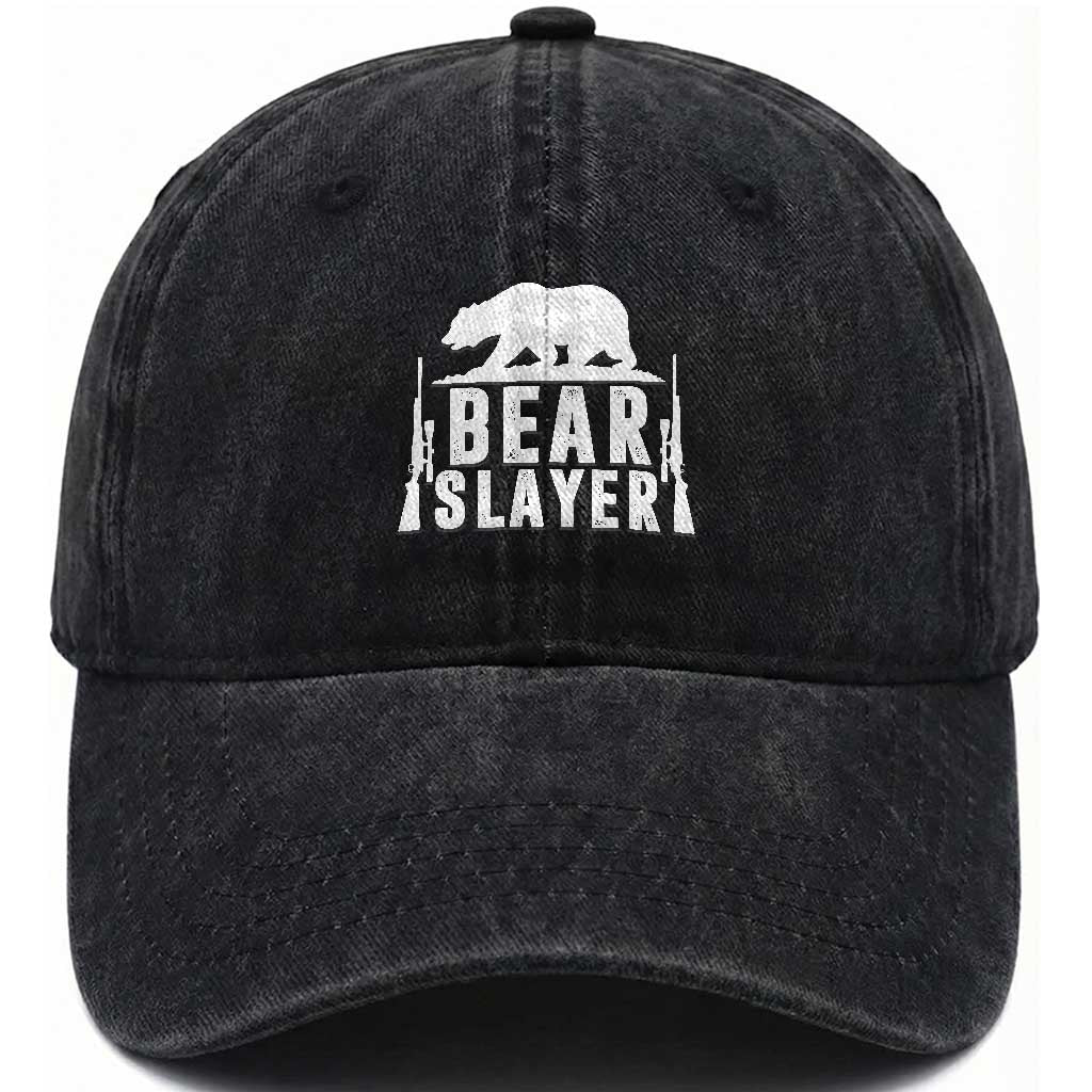Bear Slayer Washed Cotton Baseball Cap Hunting Season Gift TS12 Washed Cap Universal Fit Black Print Your Wear