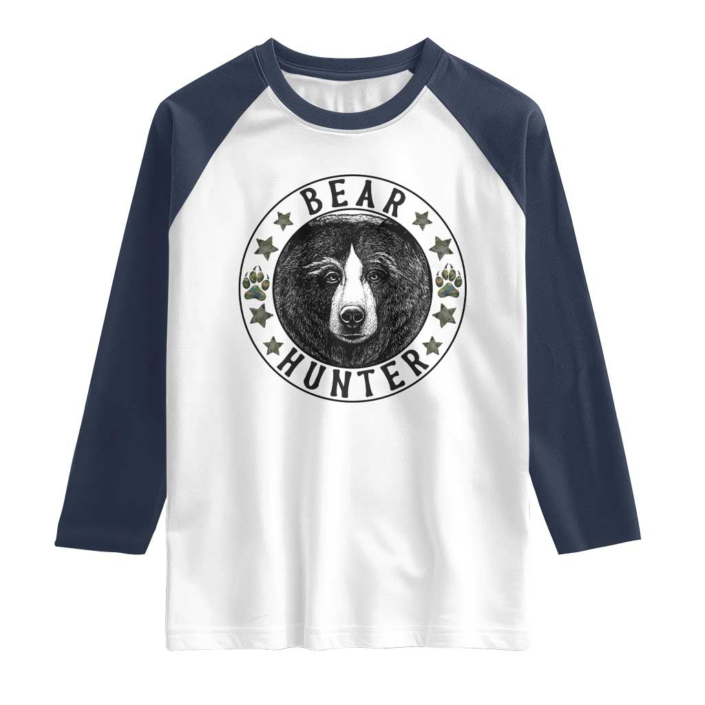 Bear Hunter Raglan Shirt Funny Hunting Season Gift TS12 White Navy Print Your Wear