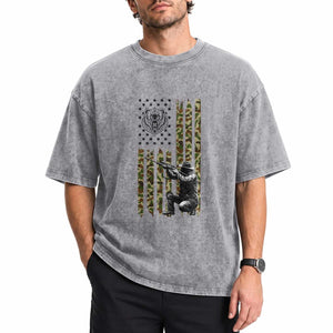 Bear Hunting Washed Cotton T-Shirt Camo American Flag Hunter Gift