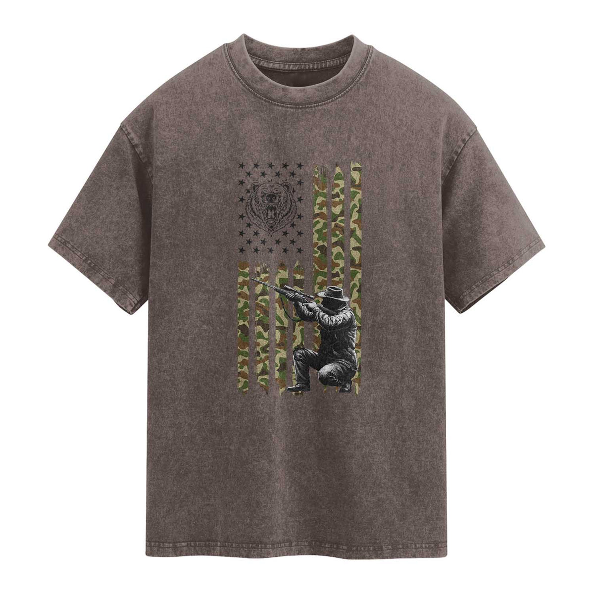 Bear Hunting Washed Cotton T-Shirt Camo American Flag Hunter Gift