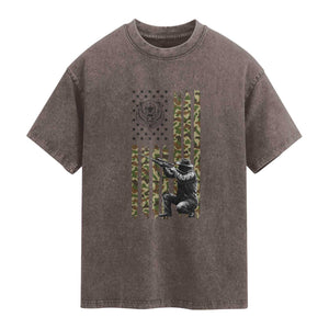 Bear Hunting Washed Cotton T-Shirt Camo American Flag Hunter Gift