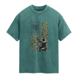 Bear Hunting Washed Cotton T-Shirt Camo American Flag Hunter Gift