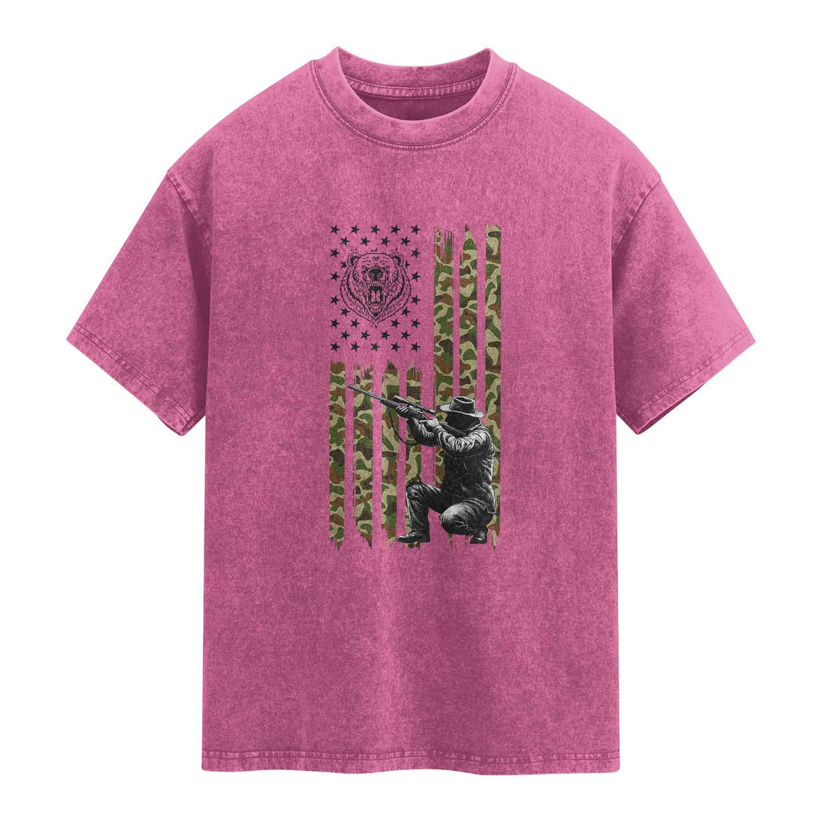Bear Hunting Washed Cotton T-Shirt Camo American Flag Hunter Gift