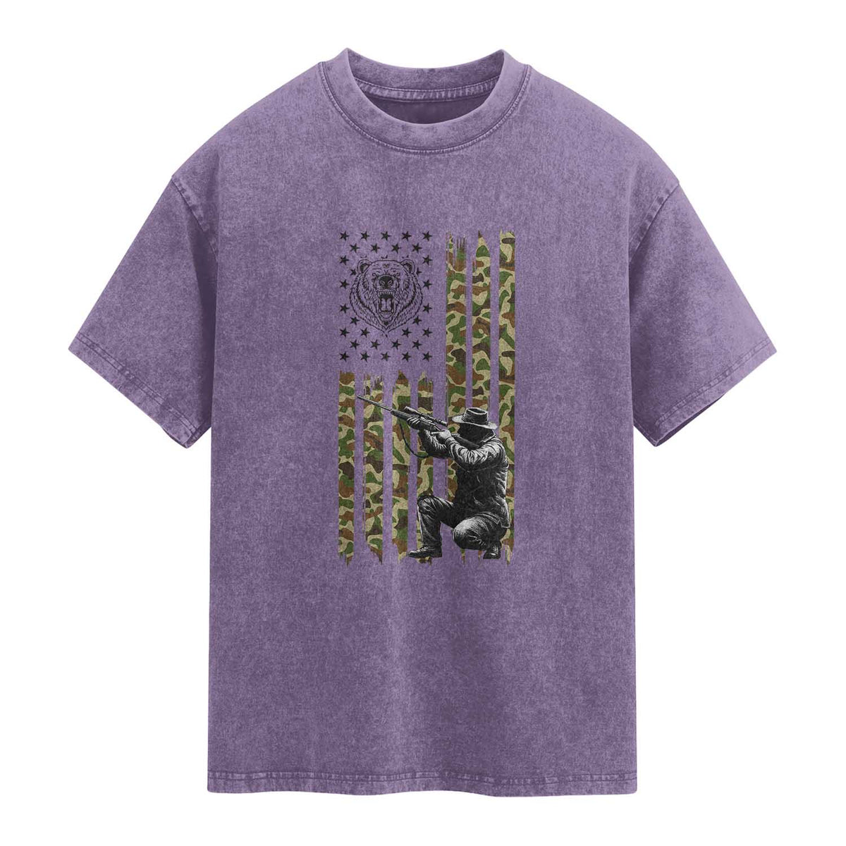 Bear Hunting Washed Cotton T-Shirt Camo American Flag Hunter Gift