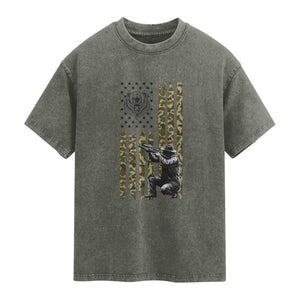 Bear Hunting Washed Cotton T-Shirt Camo American Flag Hunter Gift