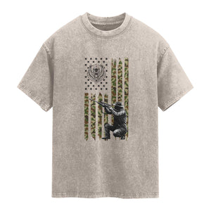 Bear Hunting Washed Cotton T-Shirt Camo American Flag Hunter Gift