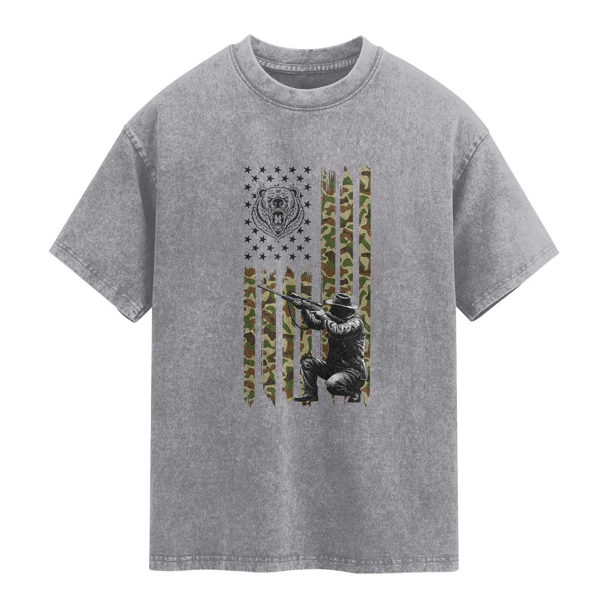 Bear Hunting Washed Cotton T-Shirt Camo American Flag Hunter Gift