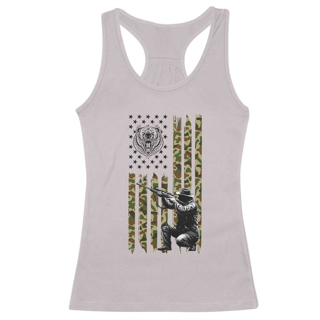 Bear Hunting Racerback Tank Top Camo American Flag Hunter Gift TS12 Ice Gray Print Your Wear