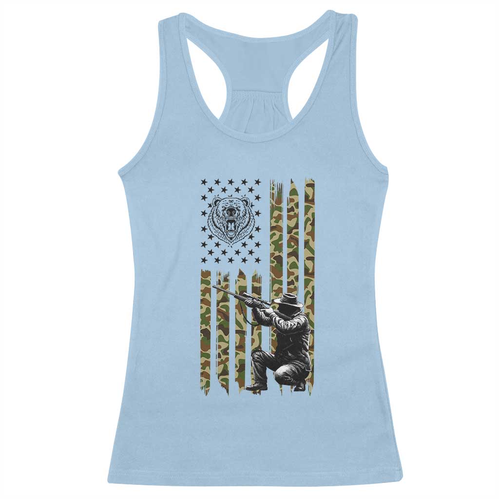 Bear Hunting Racerback Tank Top Camo American Flag Hunter Gift TS12 Light Blue Print Your Wear