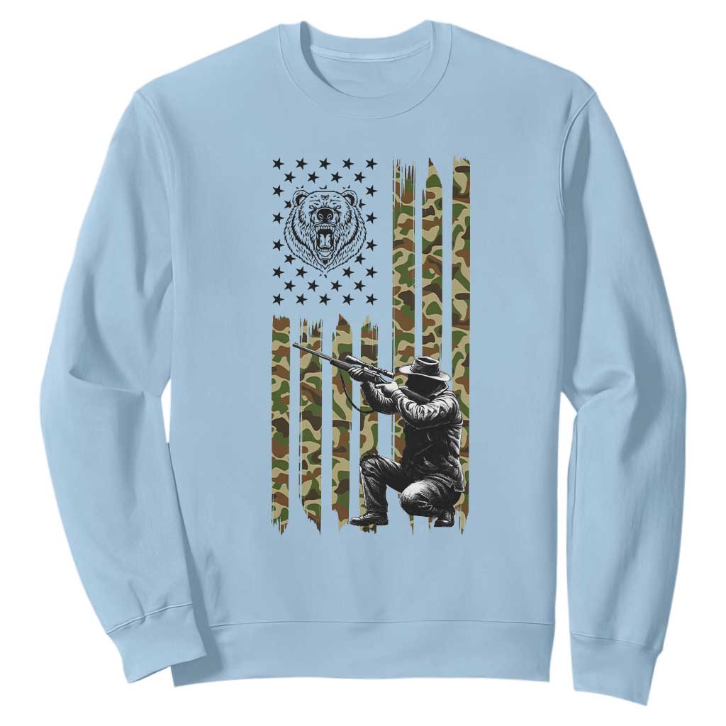 Bear Hunting Sweatshirt Camo American Flag Hunter Gift TS12 Light Blue Print Your Wear