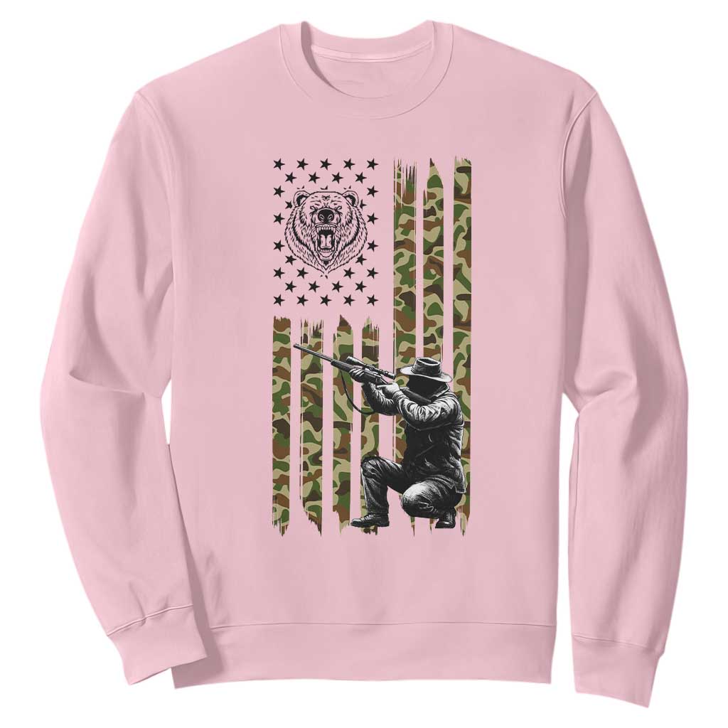 Bear Hunting Sweatshirt Camo American Flag Hunter Gift TS12 Light Pink Print Your Wear