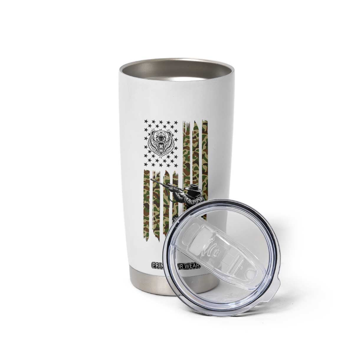 Bear Hunting Tumbler Cup Camo American Flag Hunter Gift TS12 Print Your Wear