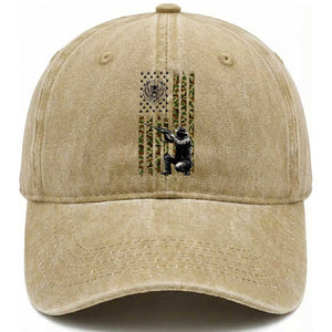 Bear Hunting Washed Cotton Baseball Cap Camo American Flag Hunter Gift TS12 Washed Cap Universal Fit Khaki Print Your Wear