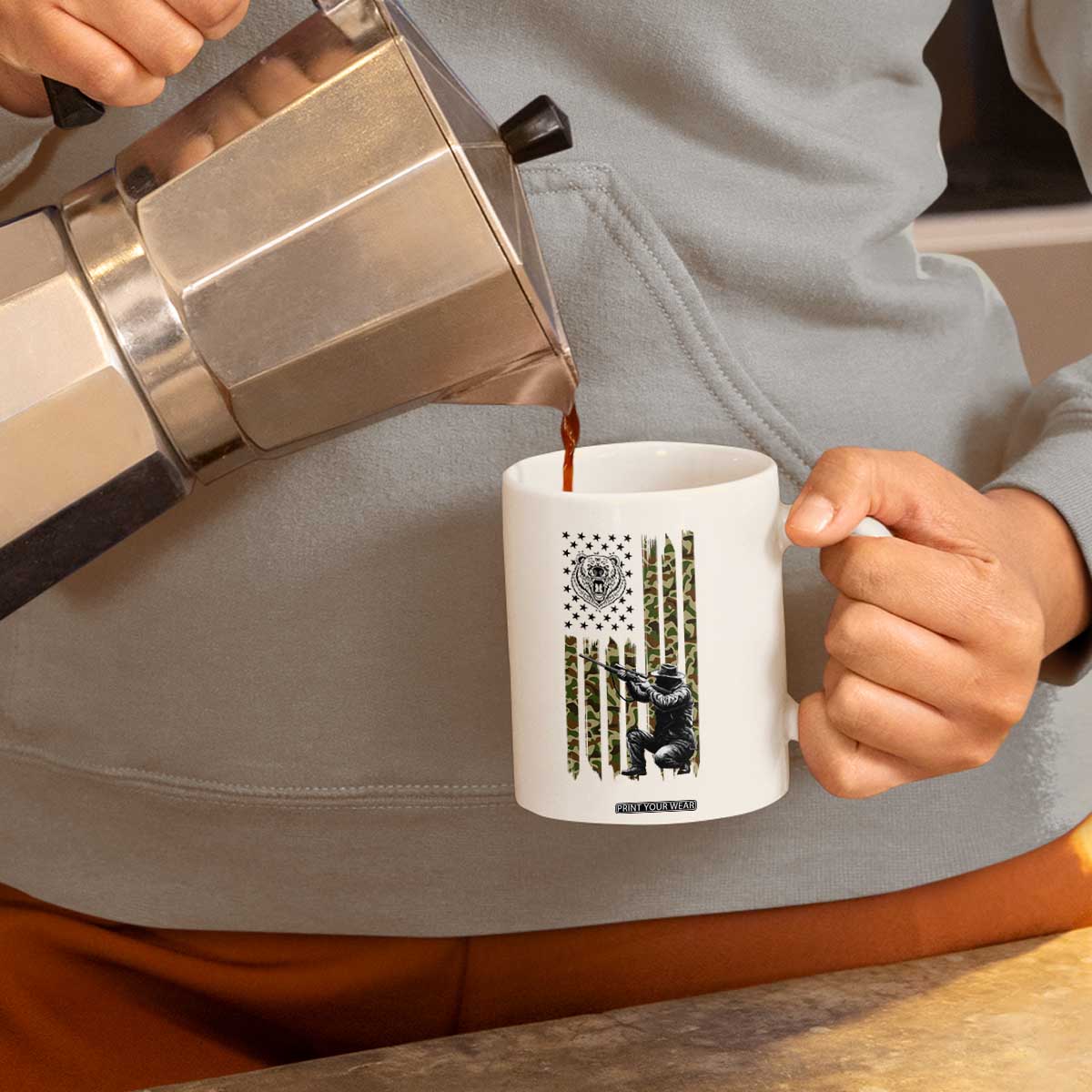 Bear Hunting Coffee Mug Camo American Flag Hunter Gift TS12 Print Your Wear