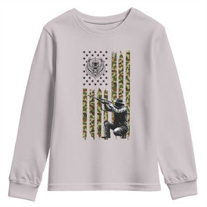 Bear Hunting Youth Sweatshirt Camo American Flag Hunter Gift TS12 Ice Gray Print Your Wear