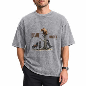 Bear Hunter Washed Cotton T-Shirt Black Lab Retriever Funny Hunting Gift