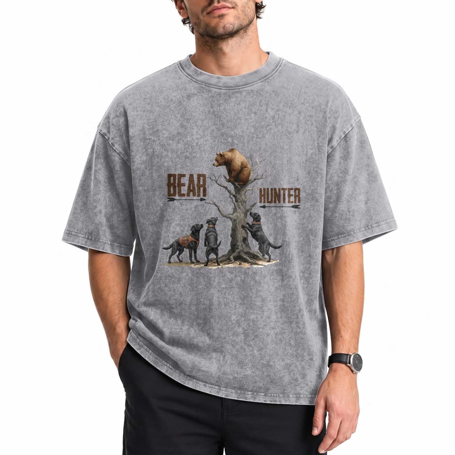 Bear Hunter Washed Cotton T-Shirt Black Lab Retriever Funny Hunting Gift