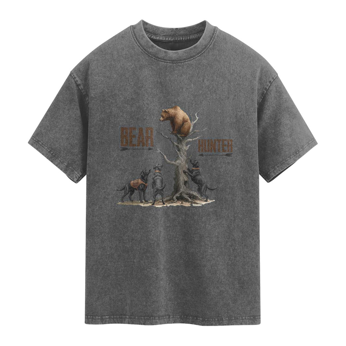 Bear Hunter Washed Cotton T-Shirt Black Lab Retriever Funny Hunting Gift