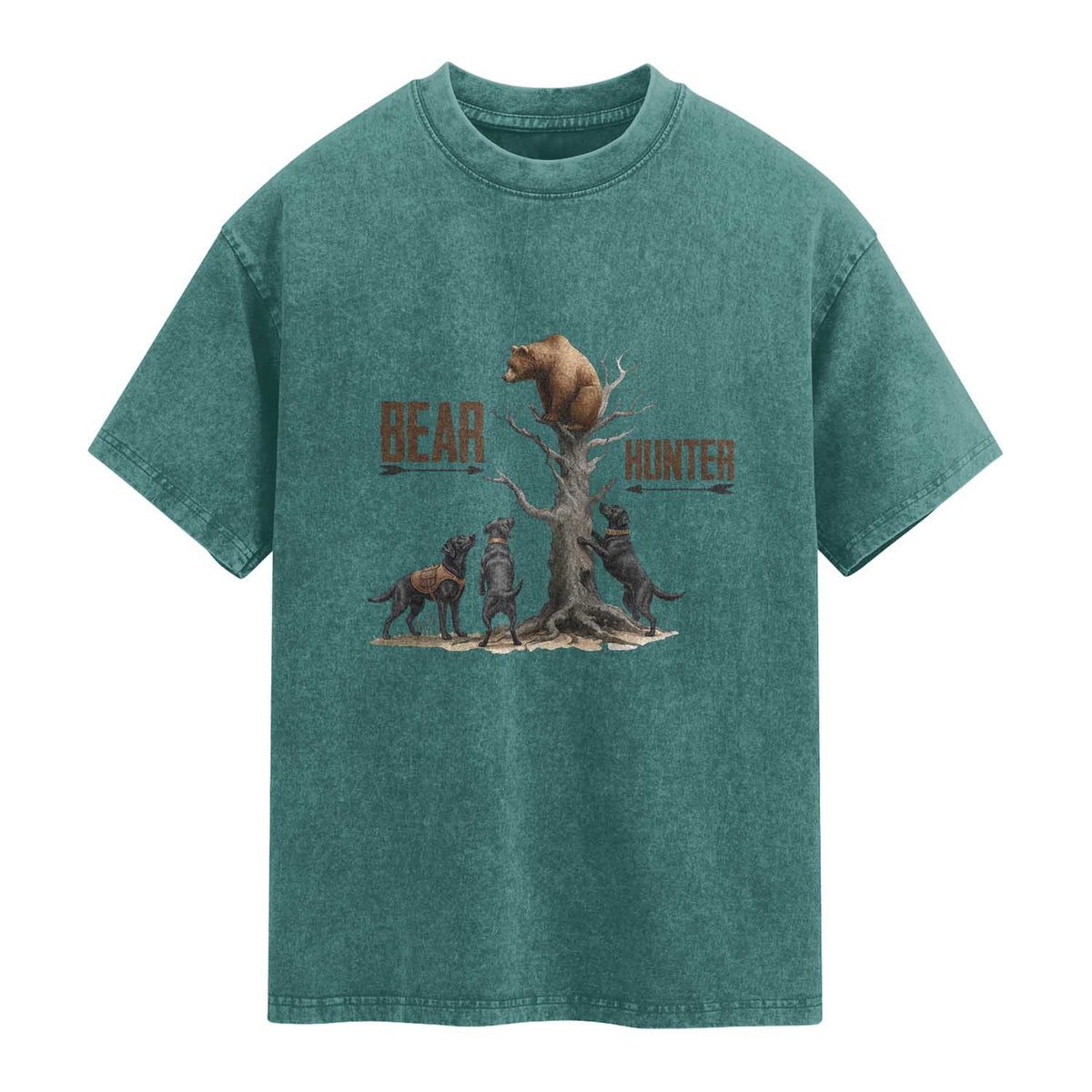 Bear Hunter Washed Cotton T-Shirt Black Lab Retriever Funny Hunting Gift