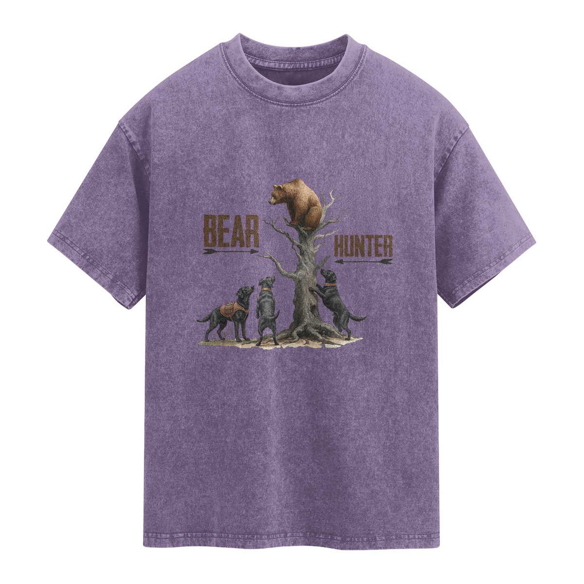 Bear Hunter Washed Cotton T-Shirt Black Lab Retriever Funny Hunting Gift