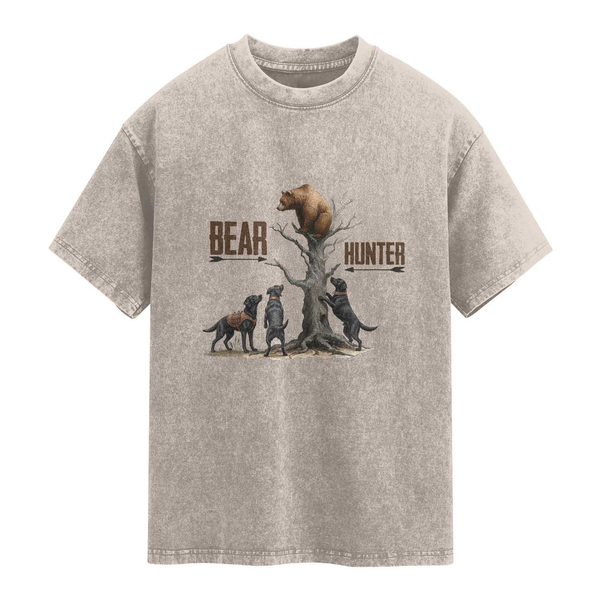 Bear Hunter Washed Cotton T-Shirt Black Lab Retriever Funny Hunting Gift
