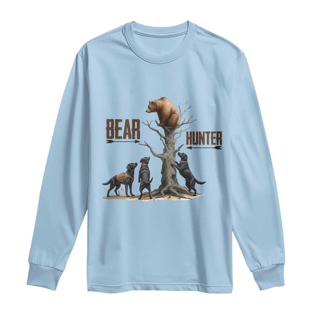 Bear Hunter Long Sleeve Shirt Black Lab Retriever Funny Hunting Gift TS12 Light Blue Print Your Wear