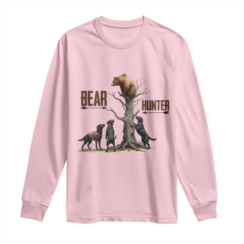 Bear Hunter Long Sleeve Shirt Black Lab Retriever Funny Hunting Gift TS12 Light Pink Print Your Wear