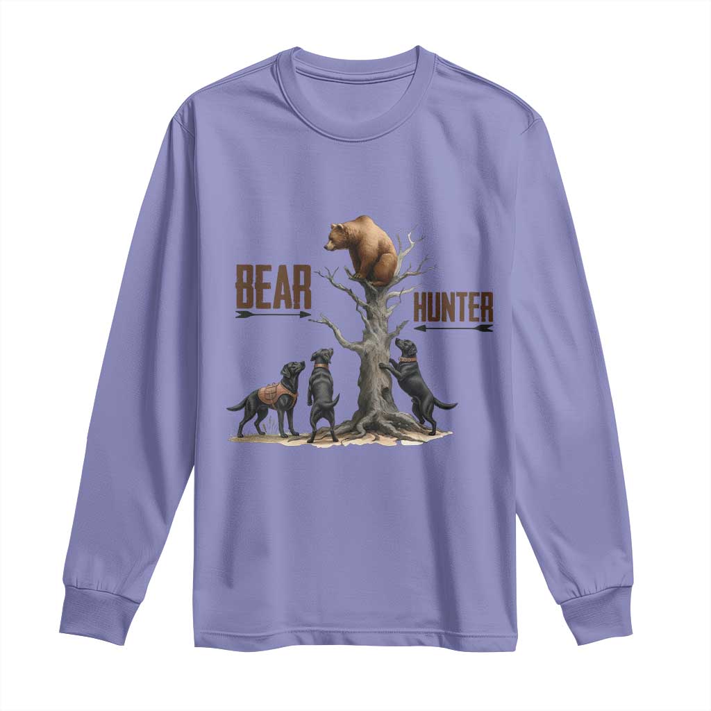 Bear Hunter Long Sleeve Shirt Black Lab Retriever Funny Hunting Gift TS12 Violet Print Your Wear