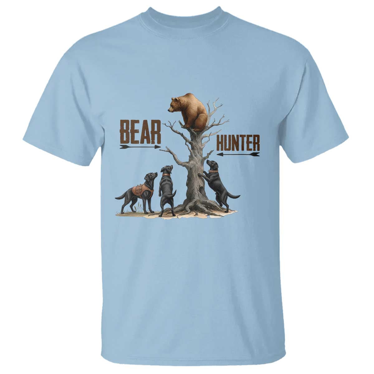Bear Hunter T Shirt Black Lab Retriever Funny Hunting Gift TS12 Light Blue Print Your Wear