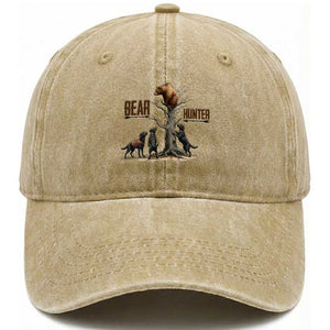 Bear Hunter Washed Cotton Baseball Cap Black Lab Retriever Funny Hunting Gift TS12 Washed Cap Universal Fit Khaki Print Your Wear