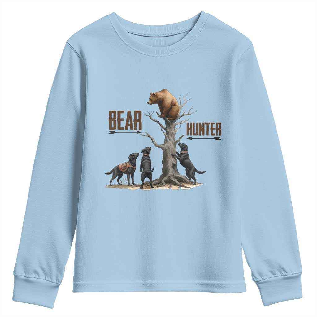 Bear Hunter Youth Sweatshirt Black Lab Retriever Funny Hunting Gift TS12 Light Blue Print Your Wear
