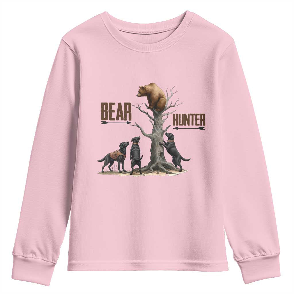 Bear Hunter Youth Sweatshirt Black Lab Retriever Funny Hunting Gift TS12 Light Pink Print Your Wear