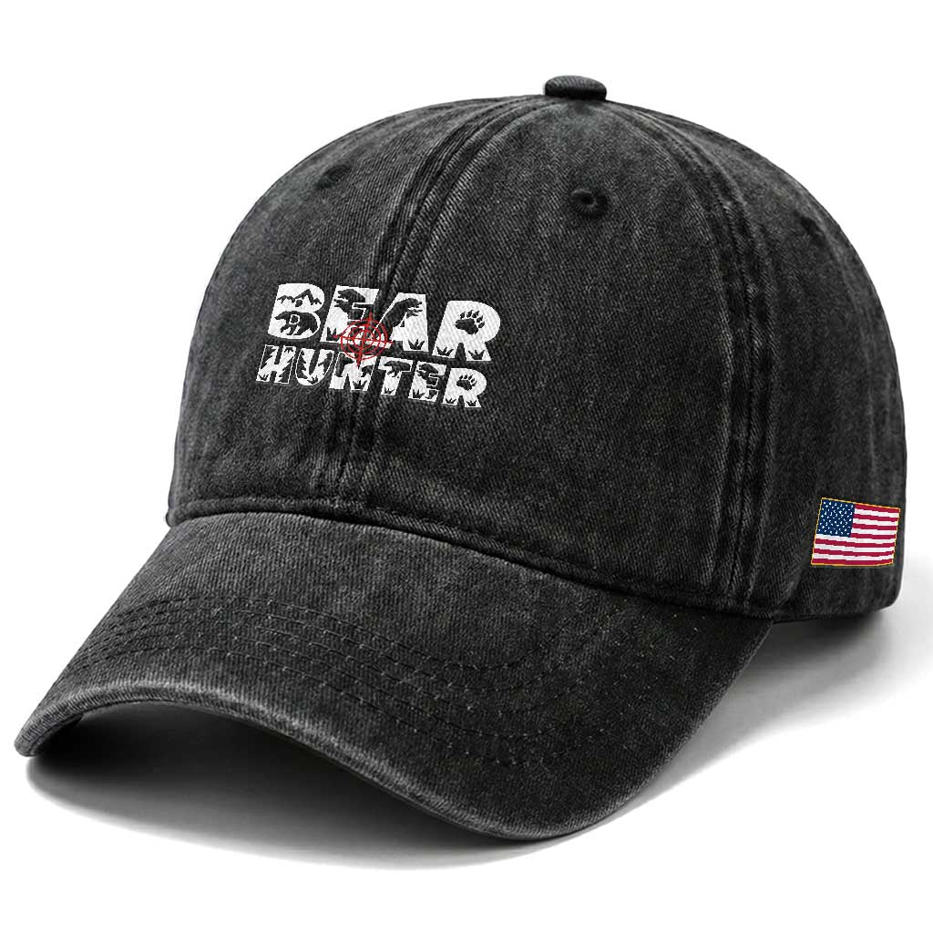 Bear Hunter Washed Cotton Baseball Cap Outdoor Adventure Gift TS12 Print Your Wear