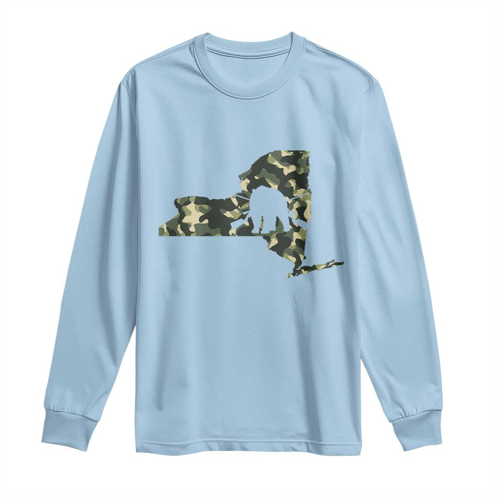 New York Bear Hunter Long Sleeve Shirt Camo Map Hunting Season Gift TS12 Light Blue Print Your Wear