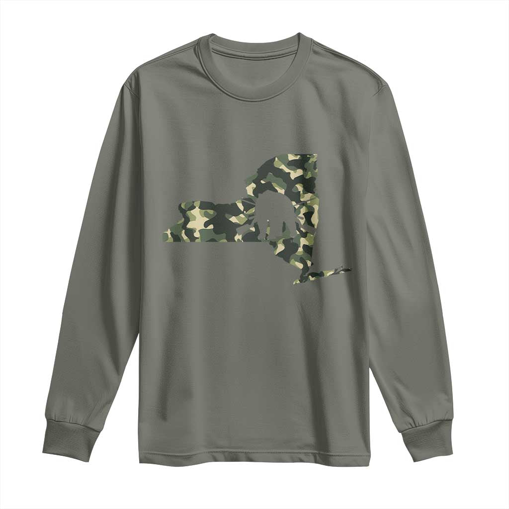 New York Bear Hunter Long Sleeve Shirt Camo Map Hunting Season Gift TS12 Military Green Print Your Wear