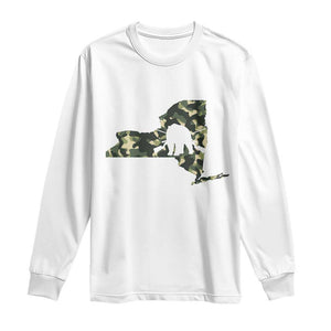 New York Bear Hunter Long Sleeve Shirt Camo Map Hunting Season Gift TS12 White Print Your Wear