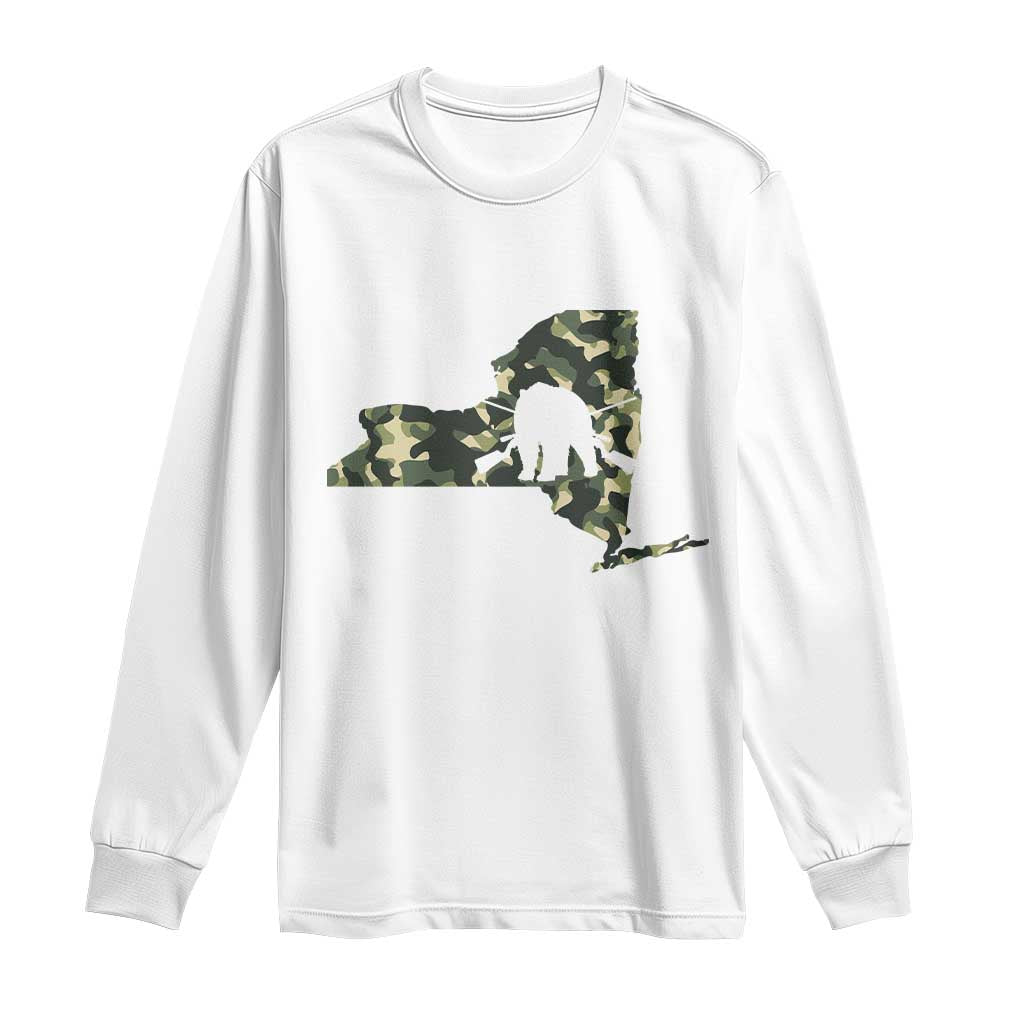 New York Bear Hunter Long Sleeve Shirt Camo Map Hunting Season Gift TS12 White Print Your Wear
