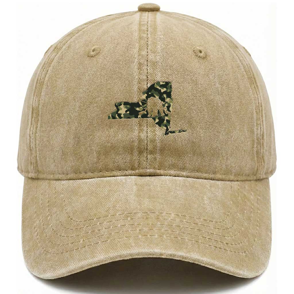 New York Bear Hunter Washed Cotton Baseball Cap Camo Map Hunting Season Gift TS12 Washed Cap Universal Fit Khaki Print Your Wear
