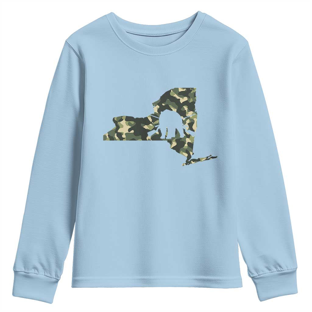 New York Bear Hunter Youth Sweatshirt Camo Map Hunting Season Gift TS12 Light Blue Print Your Wear