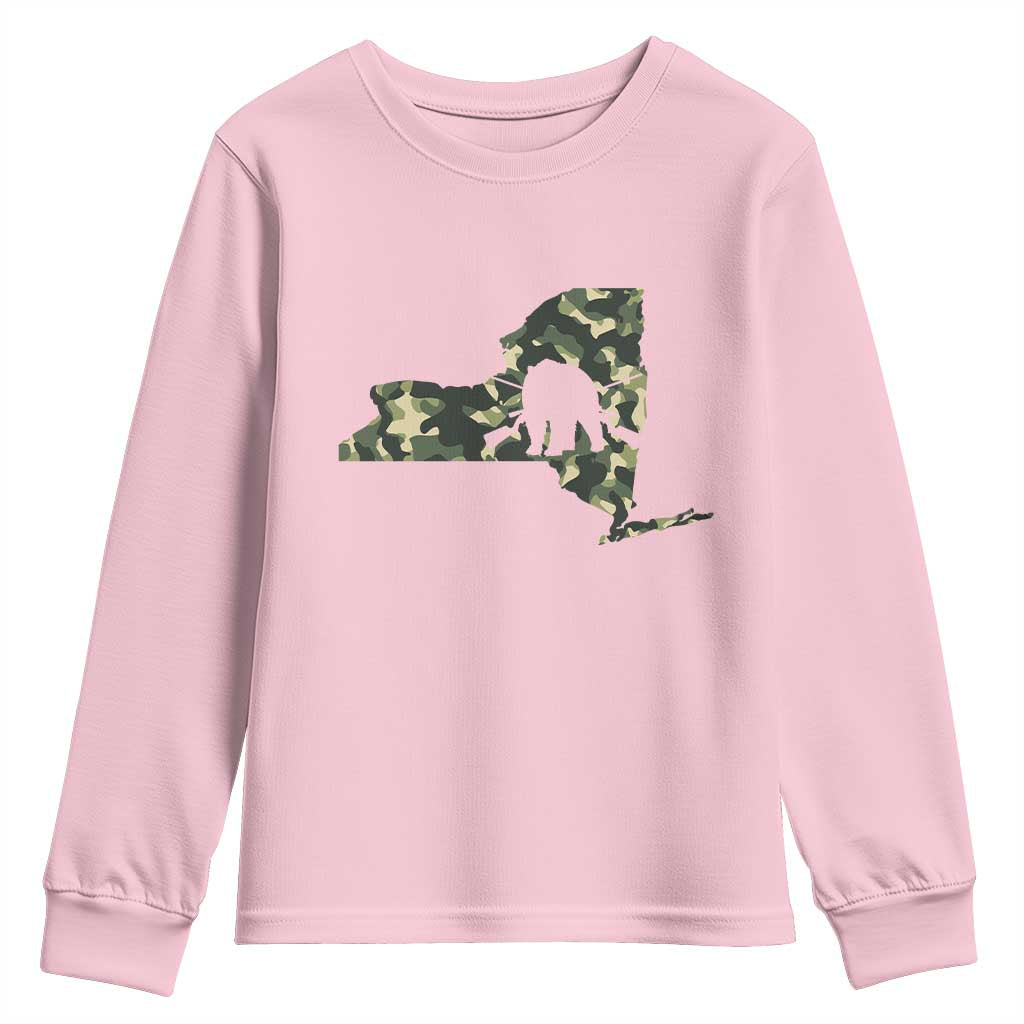 New York Bear Hunter Youth Sweatshirt Camo Map Hunting Season Gift TS12 Light Pink Print Your Wear