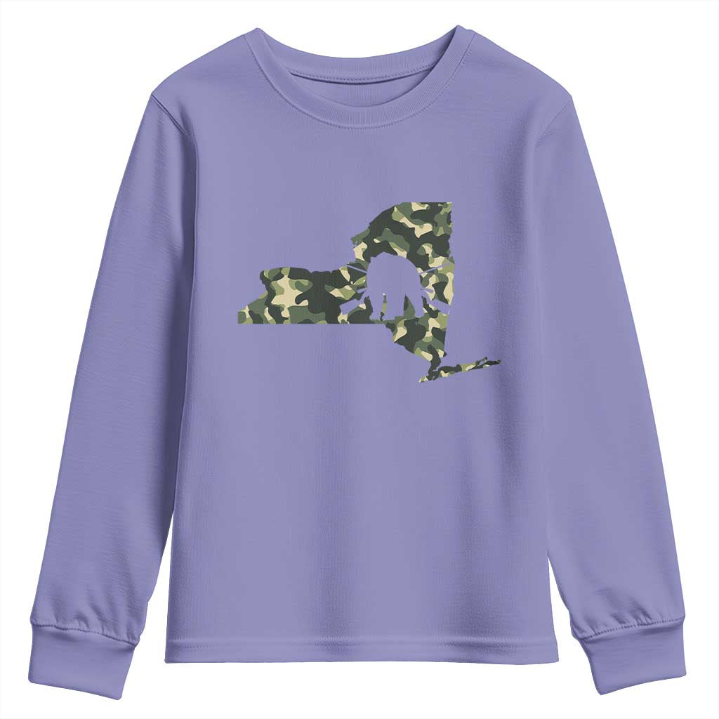 New York Bear Hunter Youth Sweatshirt Camo Map Hunting Season Gift TS12 Violet Print Your Wear