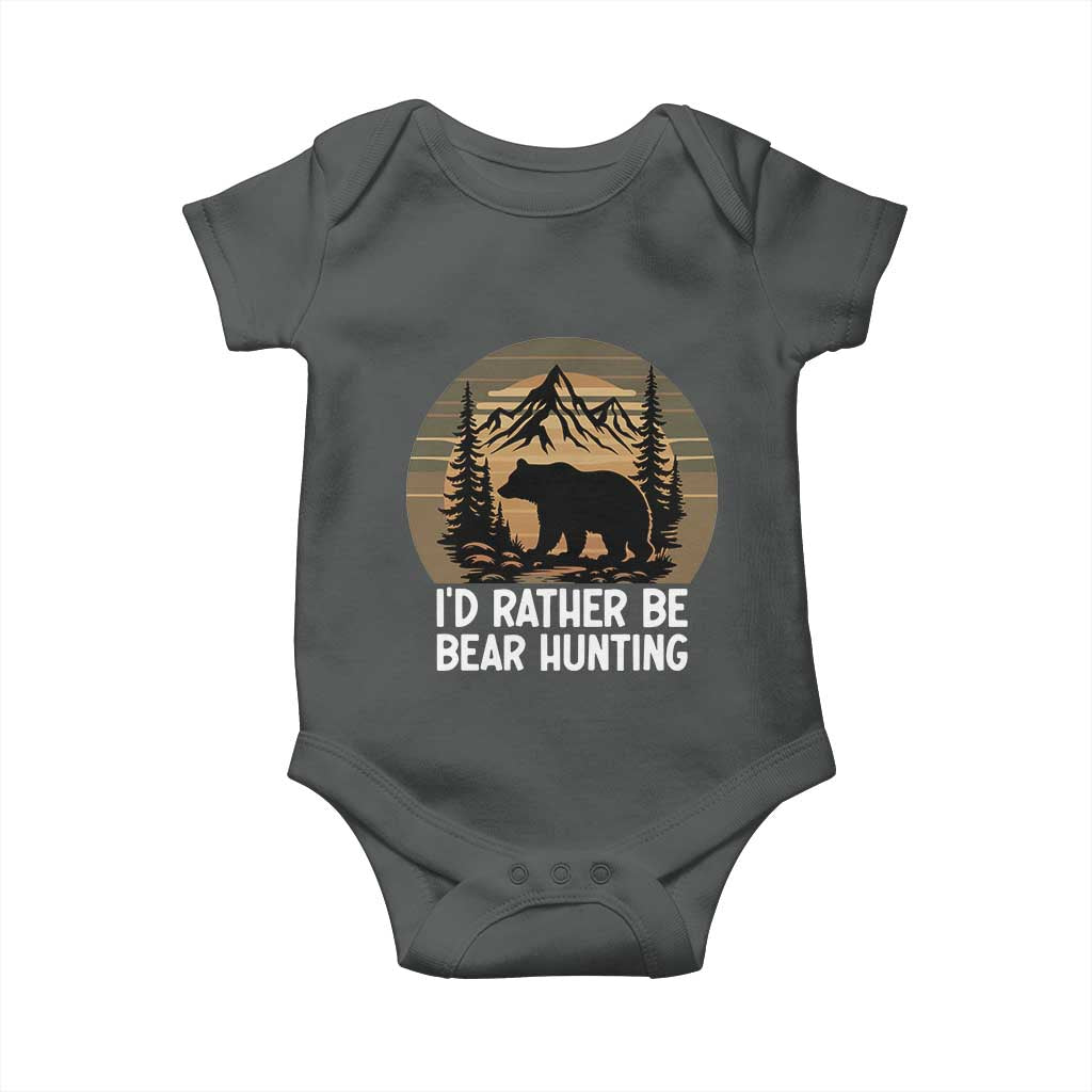 Id Rather Be Bear Hunting Baby Onesie Retro Sunset Hunter Gift TS12 Dark Heather Print Your Wear